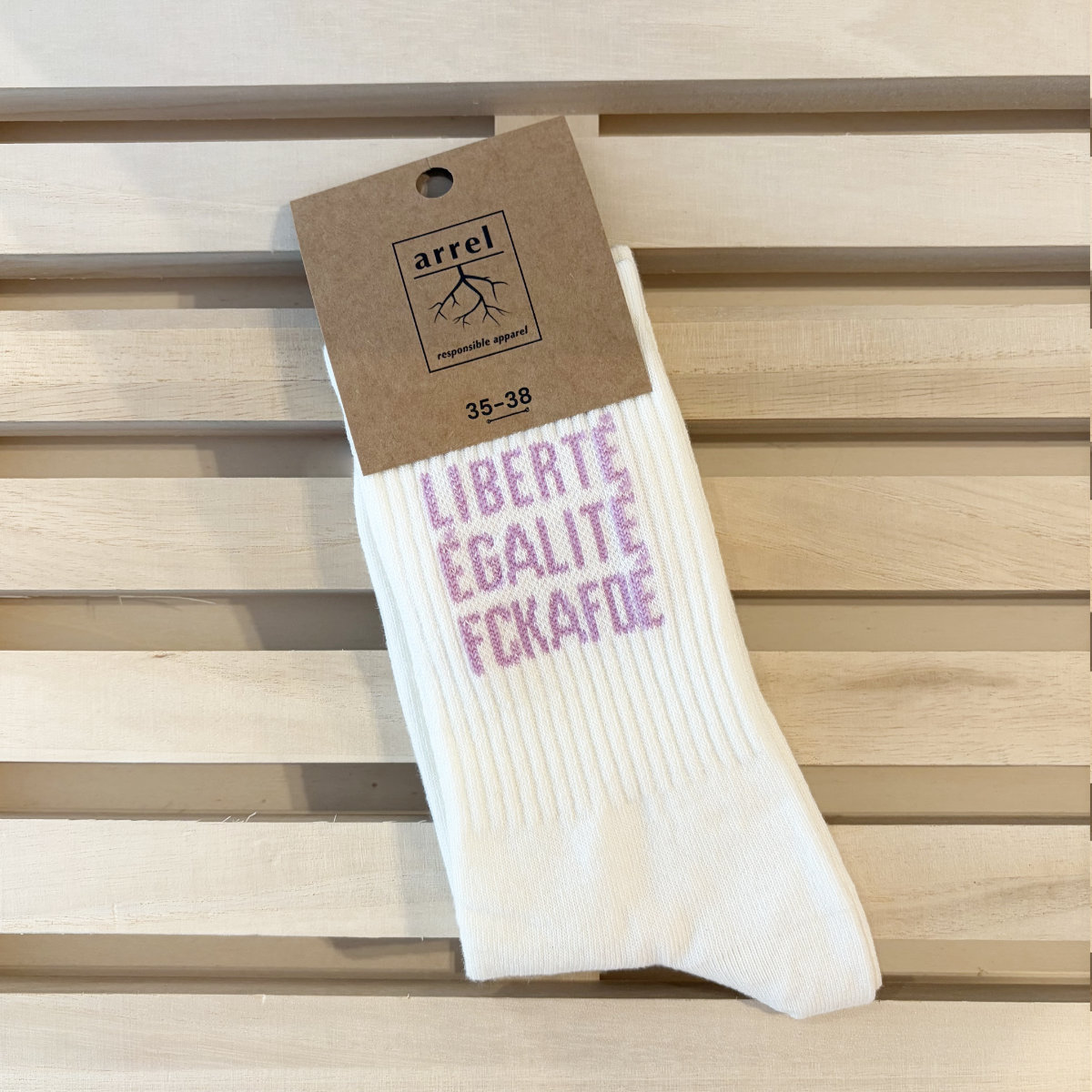 Arrel Socken »liberté, égalité, fckafdé« | weiß/pink Größe 35-38
