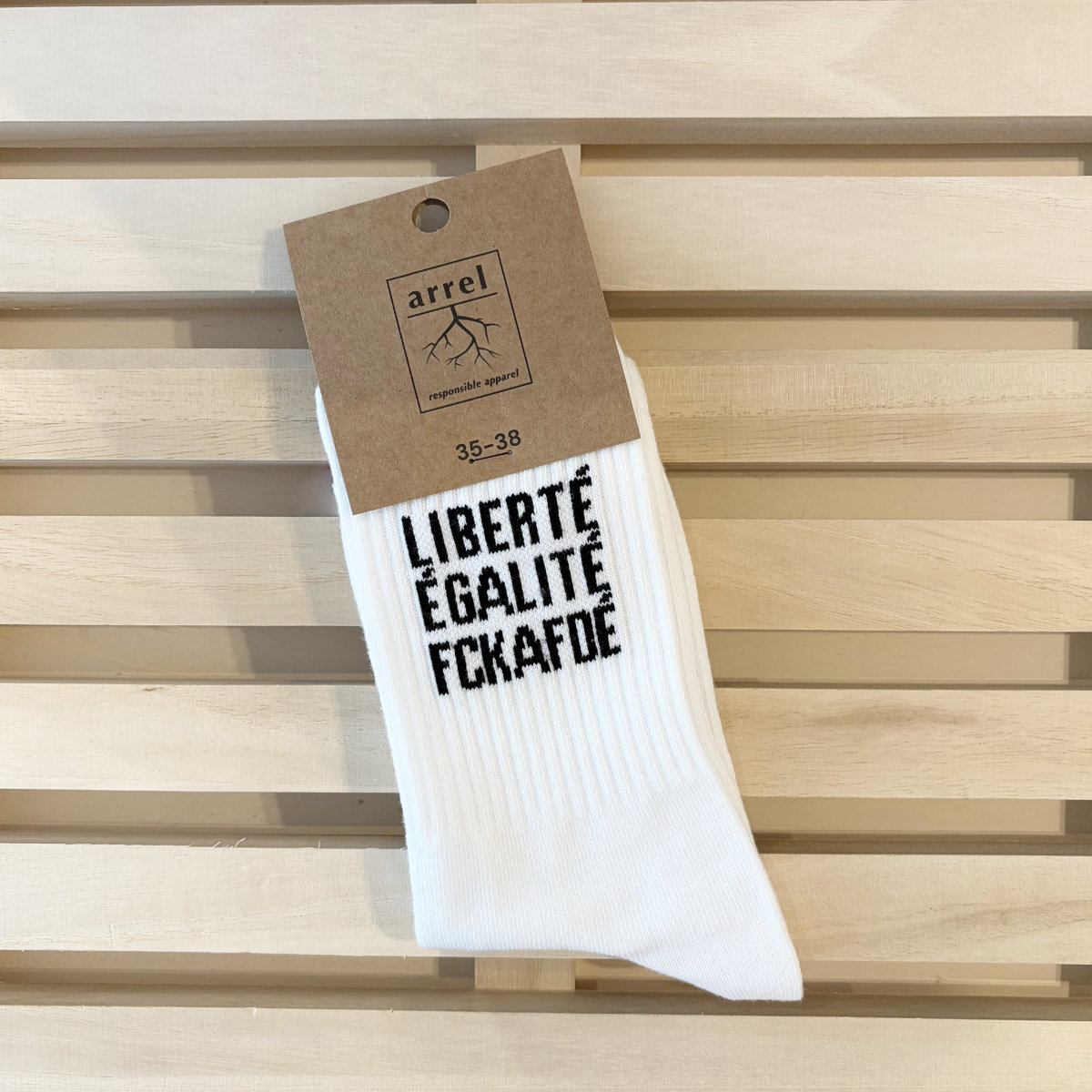 Arrel Socken »liberté, égalité, fckafdé« | weiß/schwarz Größe 35-38