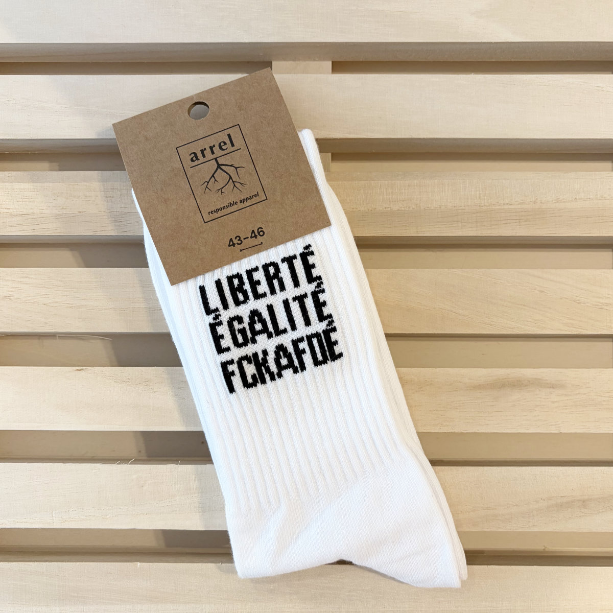 Arrel Socken »liberté, égalité, fckafdé« | weiß/schwarz Größe 43-46
